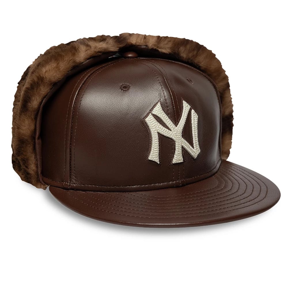 New York Yankees MLB Leather Brown Dogear 59FIFTY Fitted Cap-klyvox