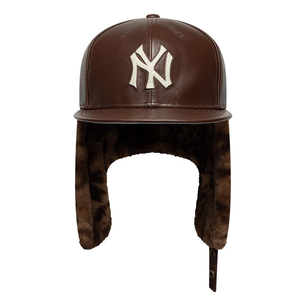 New York Yankees MLB Leather Brown Dogear 59FIFTY Fitted Cap-klyvox