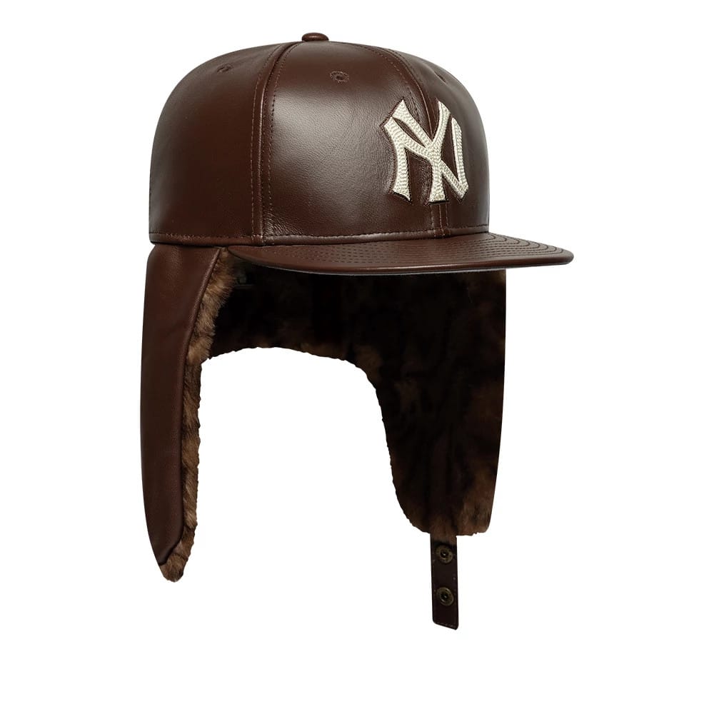 New York Yankees MLB Leather Brown Dogear 59FIFTY Fitted Cap-klyvox
