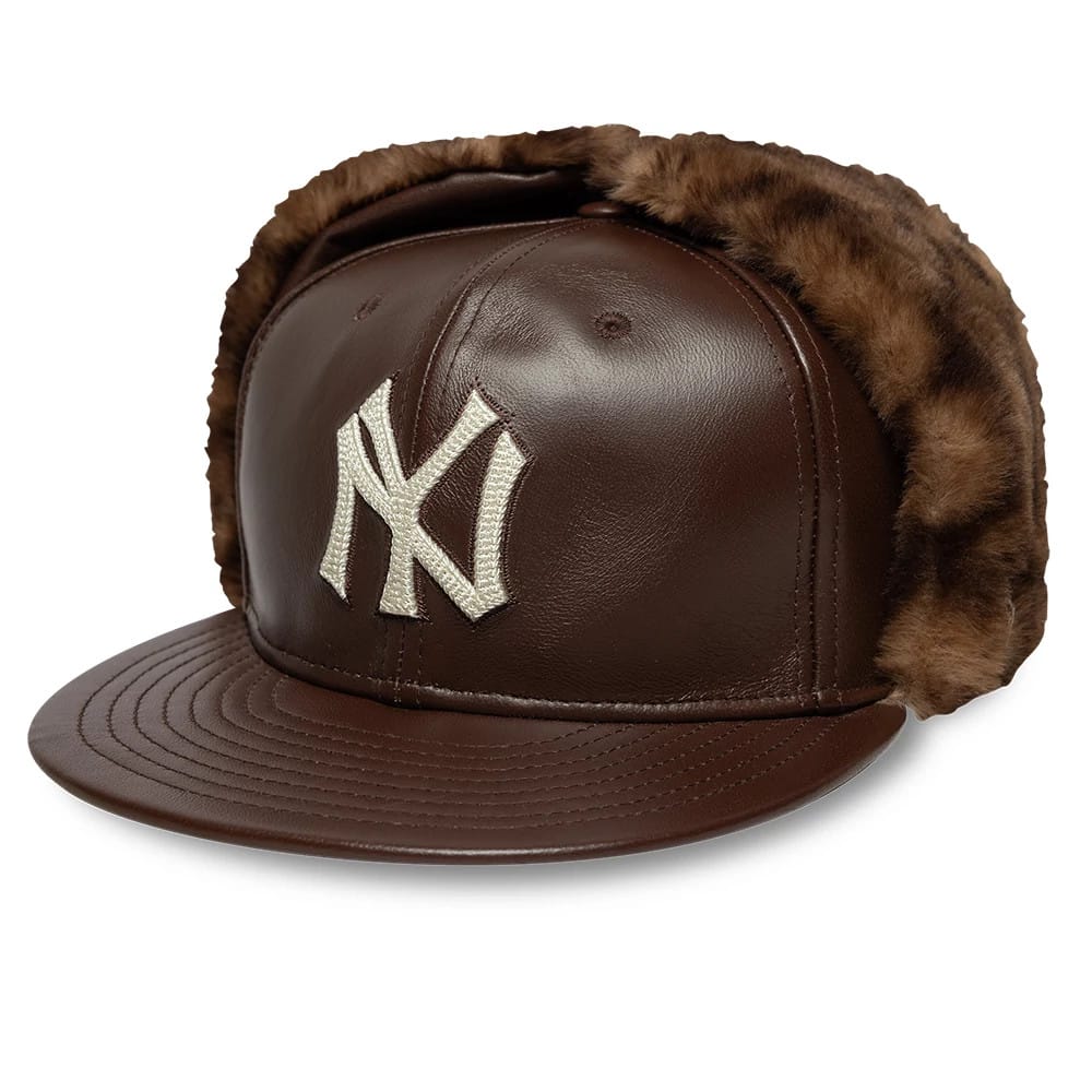 New York Yankees MLB Leather Brown Dogear 59FIFTY Fitted Cap-klyvox