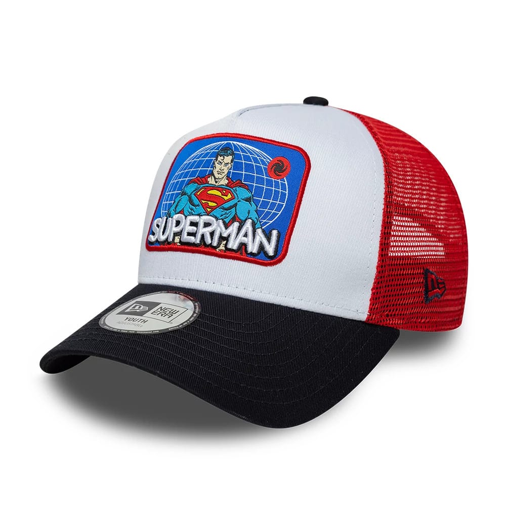 Youth Superman DC Patch White 9FORTY A-Frame Trucker Adjustable Cap-klyvox