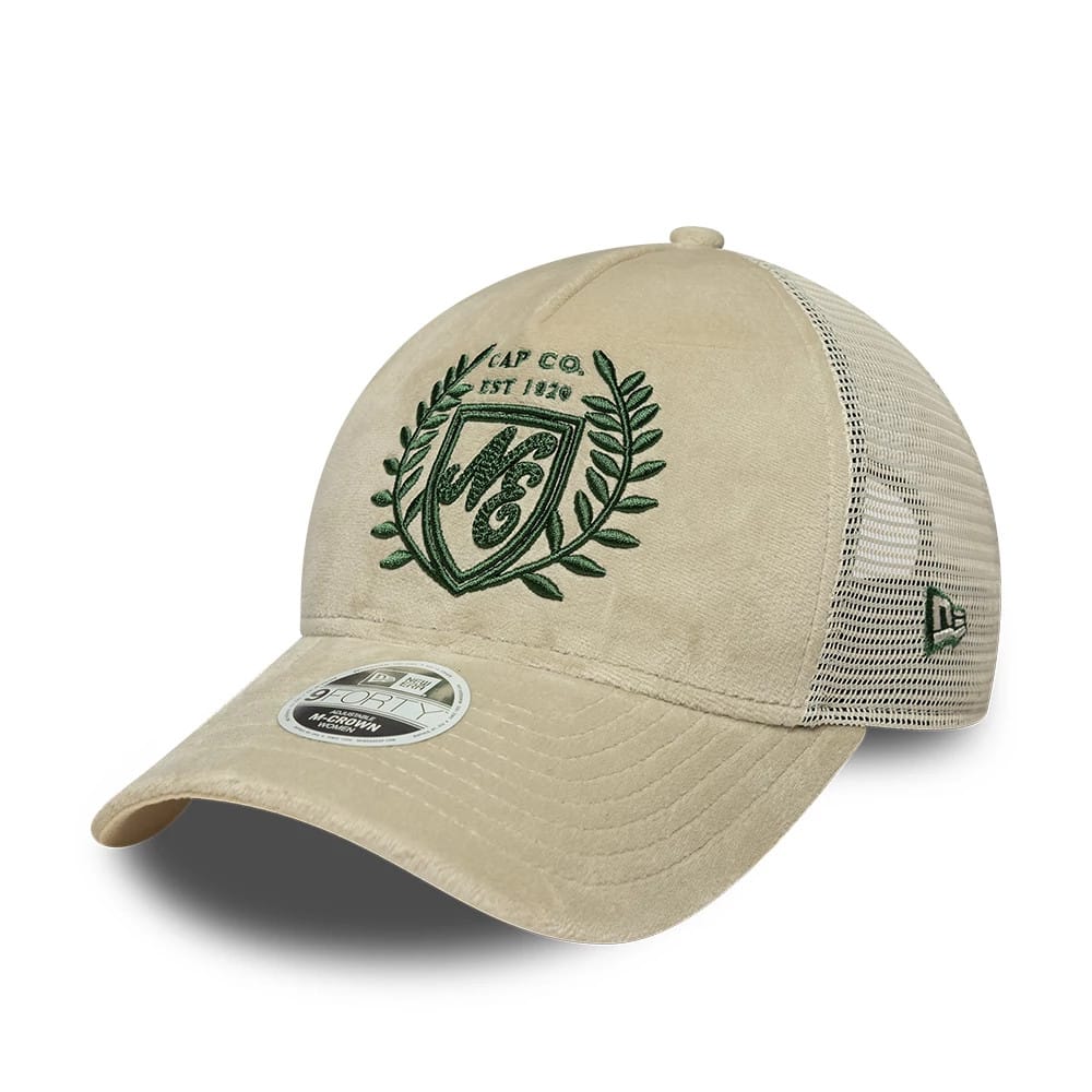 Womens New Era Velour Cream 9FORTY M-Crown A-Frame Trucker Adjustable Cap-klyvox