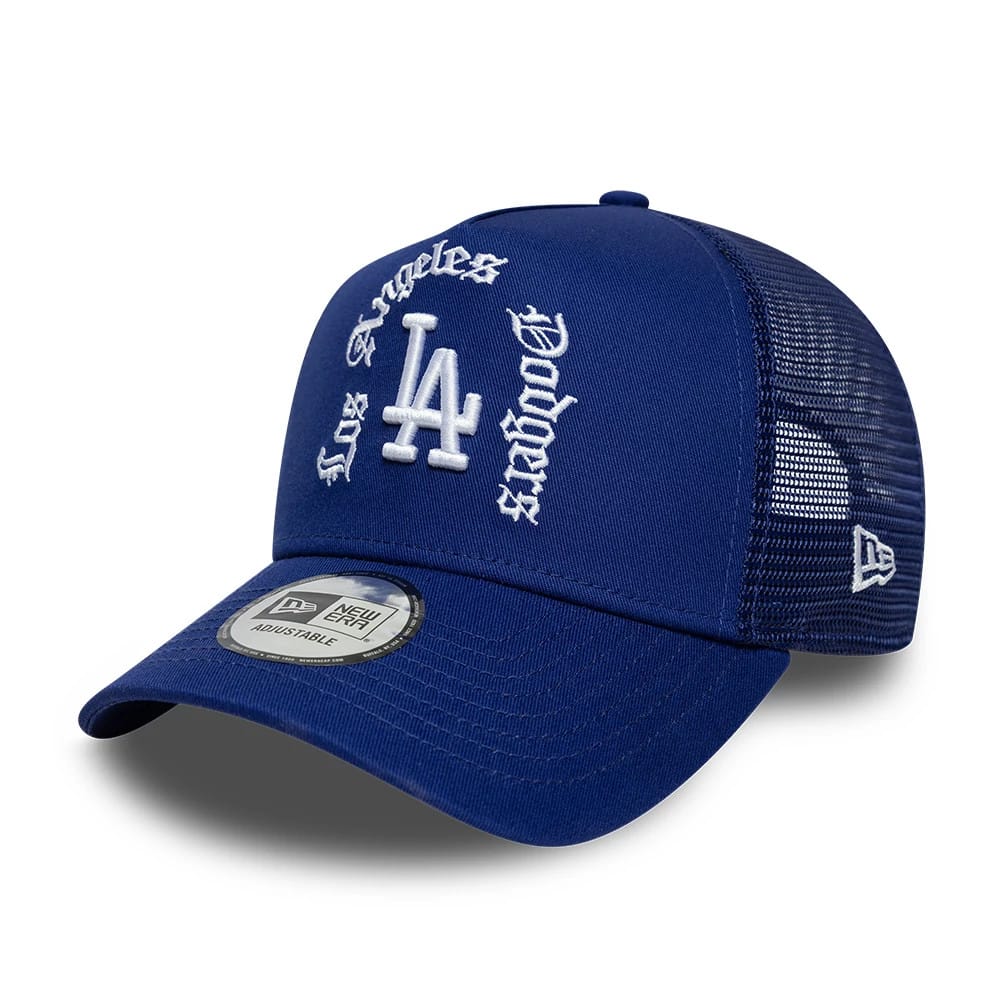 LA Dodgers MLB Script Dark Blue 9FORTY A-Frame Trucker Adjustable Cap-klyvox