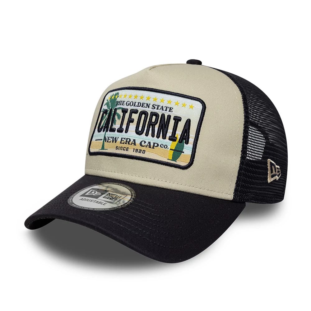 New Era Cali Licence Plate Navy 9FORTY A-Frame Trucker Adjustable Cap-klyvox