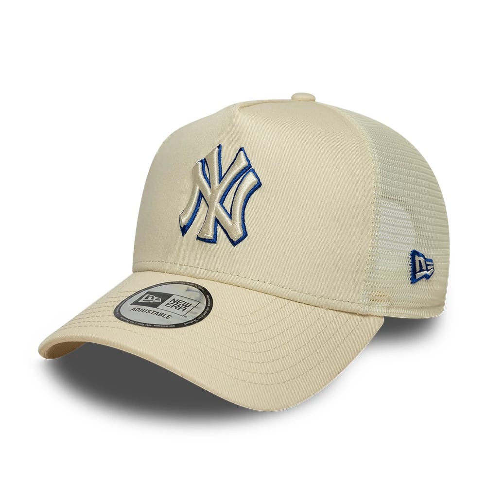 New York Yankees MLB Outline Cream 9FORTY E-Frame Trucker Adjustable Cap-klyvox