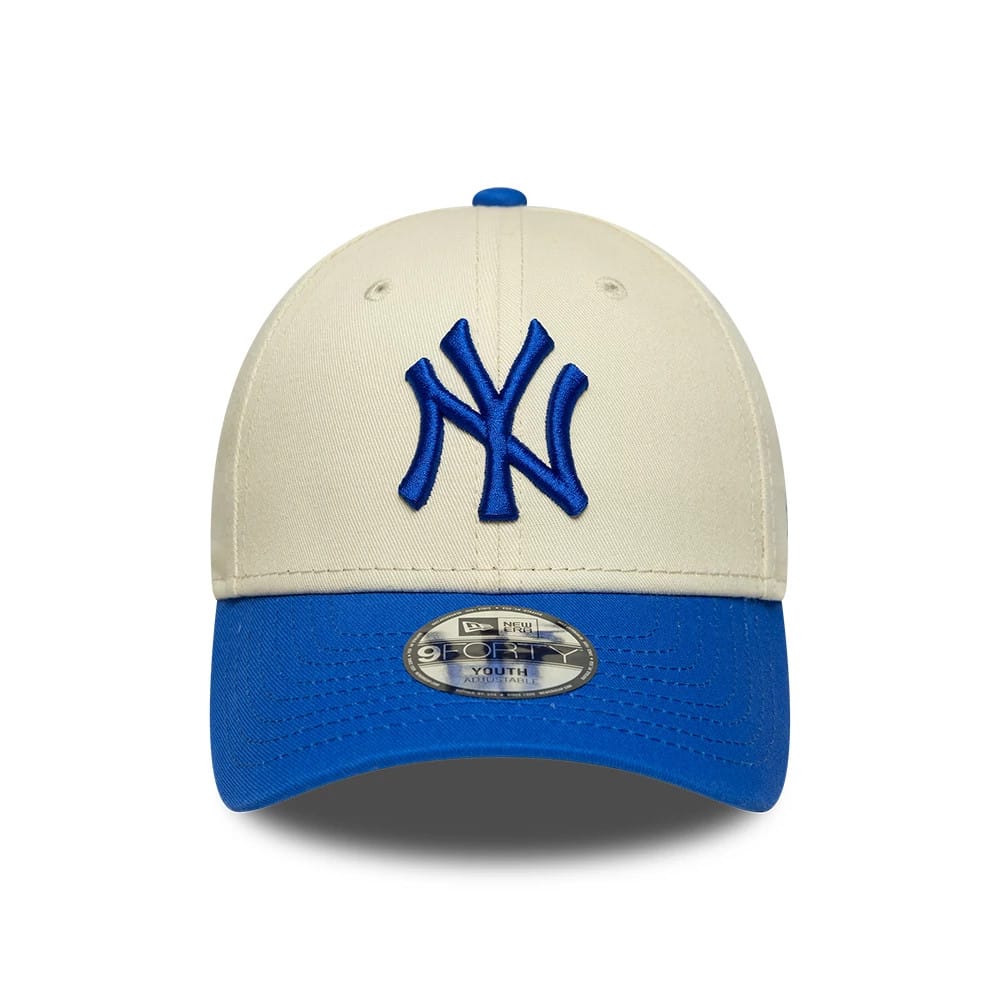 Youth Yankees MLB League Essential Cream & Blue 9FORTY Adjustable Cap-klyvox