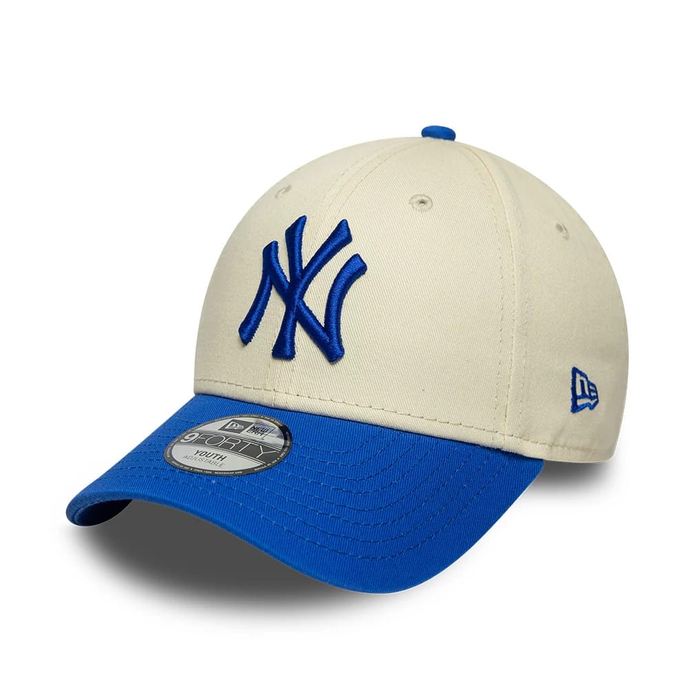 Youth Yankees MLB League Essential Cream & Blue 9FORTY Adjustable Cap-klyvox