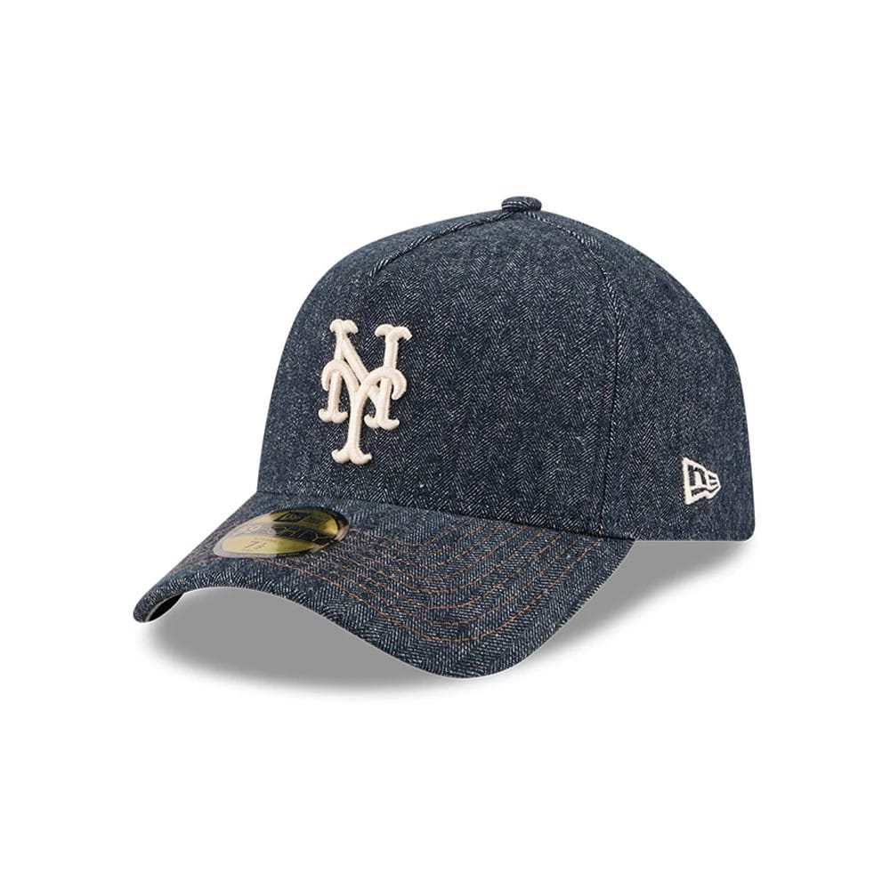 Mets MLB Herringbone Denim Navy 59FORTY A-Frame Fitted Cap-klyvox