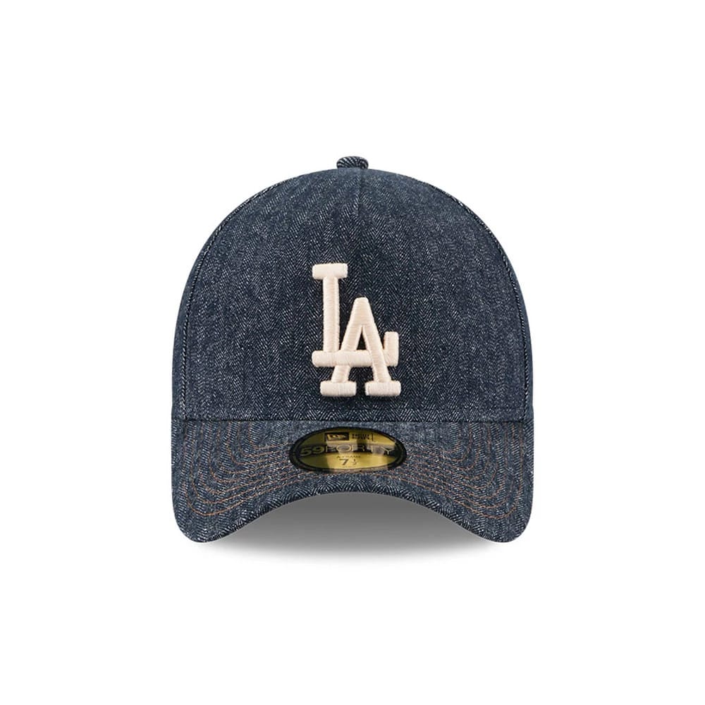 Dodgers MLB Herringbone Denim Navy 59FORTY A-Frame Fitted Cap-klyvox