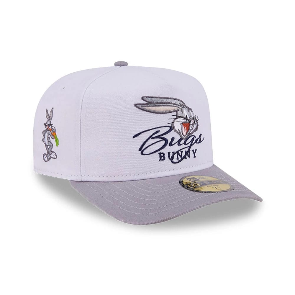 Bugs Bunny Script Looney Tunes White & Grey 59FIFTY A-Frame Fitted Cap-klyvox