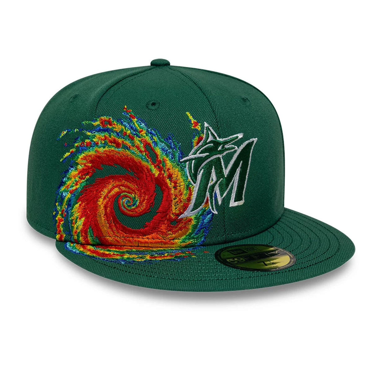Miami Marlins MLB Storm Pattern Dark Green 59FIFTY Fitted Cap-klyvox