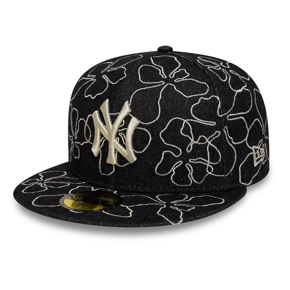 New York Yankees MLB Floral Denim Black 59FIFTY Fitted Cap-klyvox
