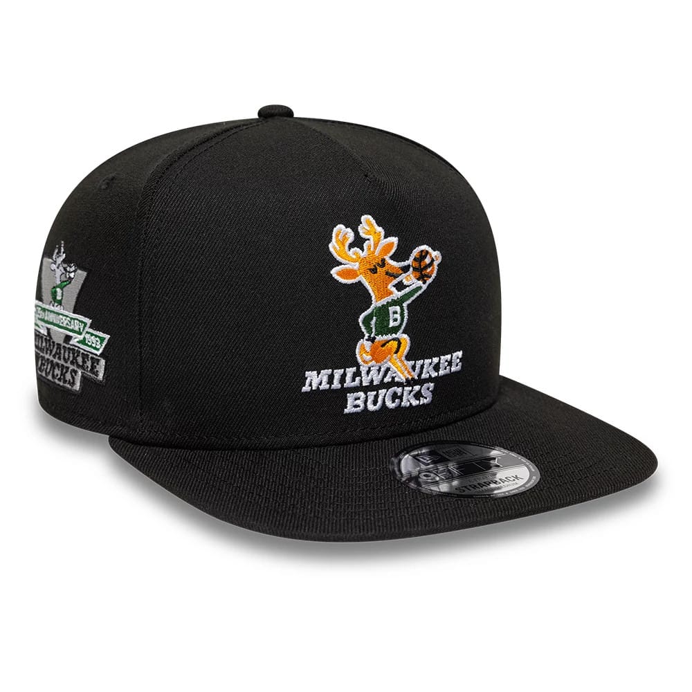Bucks NBA Hardwood Classic Black 9FIFTY A-Frame Snapback Adjustable Cap-klyvox