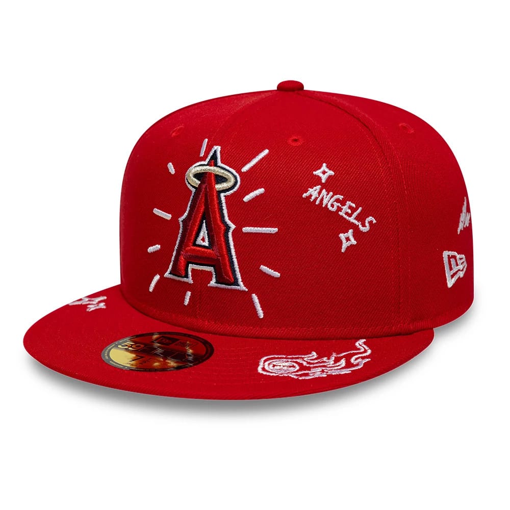 LA Angels MLB Scribble Red 59FIFTY Fitted Cap-klyvox
