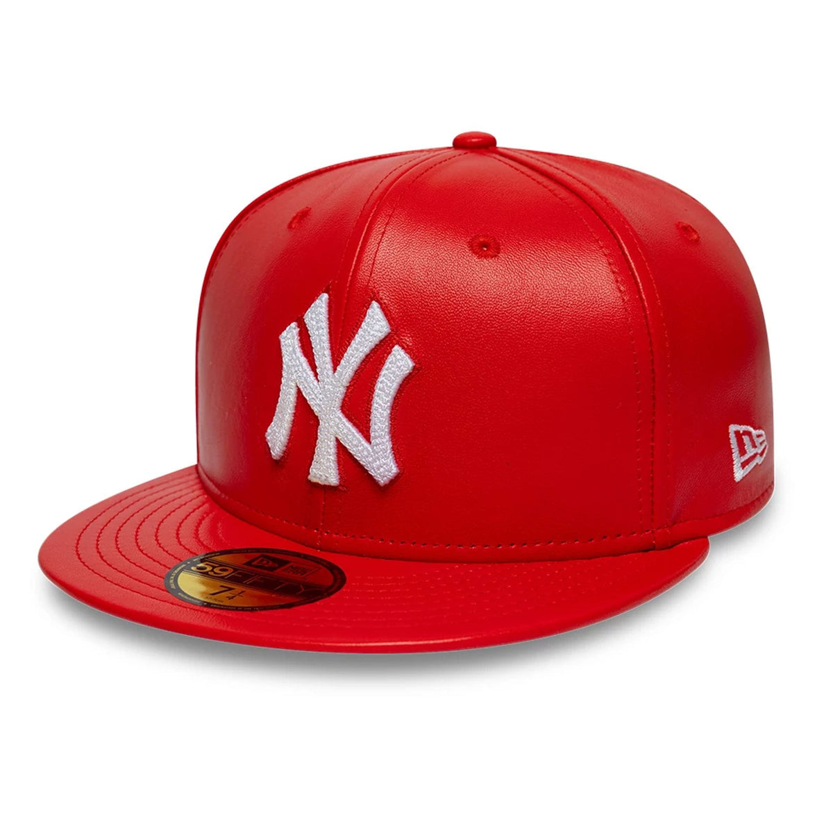 New York Yankees MLB Leather Red 59FIFTY Fitted Cap-klyvox