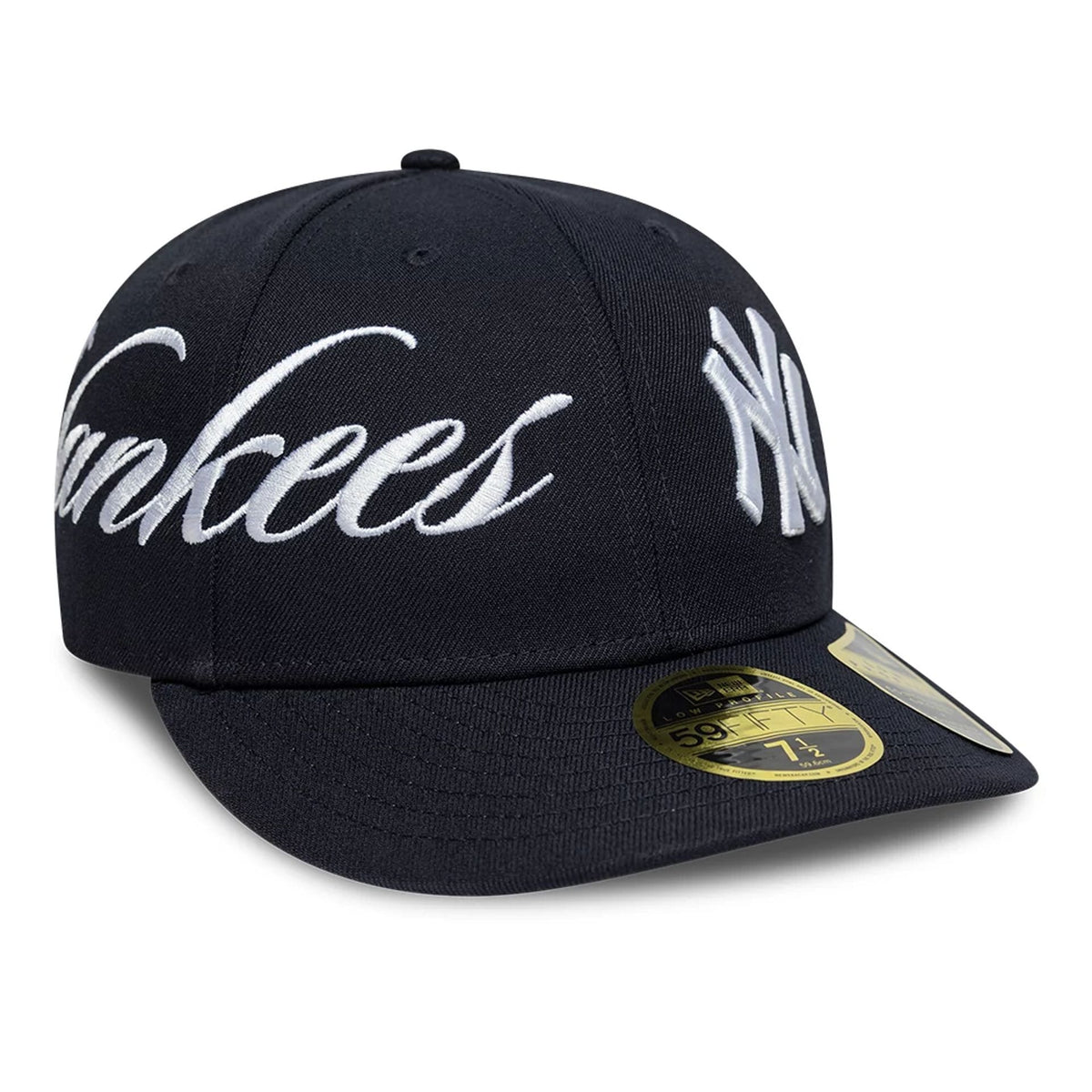 New York Yankees MLB Side Script Navy Low Profile 59FIFTY Fitted Cap-klyvox