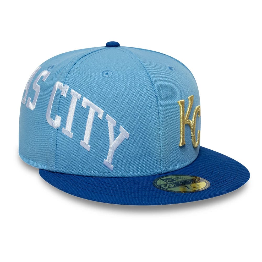 Kansas City Royals MLB Multi Logo Satin Lined Pastel Blue 59FIFTY Fitted Cap-klyvox