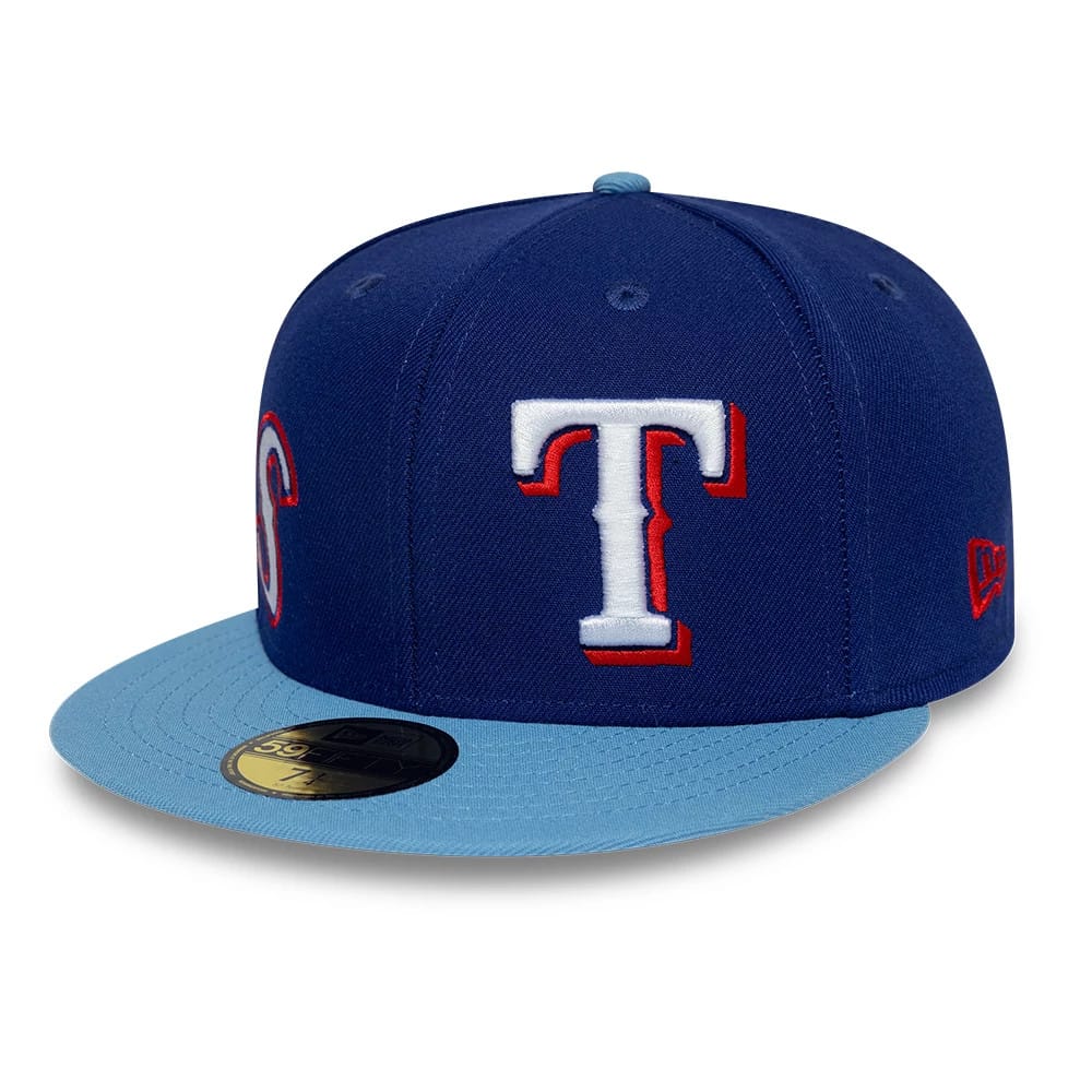 Texas Rangers MLB Multi Logo Satin Lined Dark Blue 59FIFTY Fitted Cap-klyvox