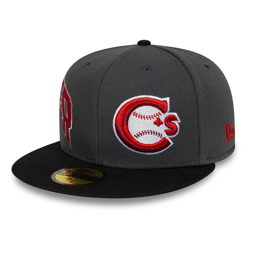 Vancouver Canadians MiLB Multi Logo Satin Lined Charcoal 59FIFTY Fitted Cap-klyvox