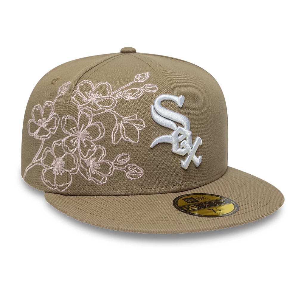 Chicago White Sox MLB Floral Outline Beige 59FIFTY Fitted Cap-klyvox