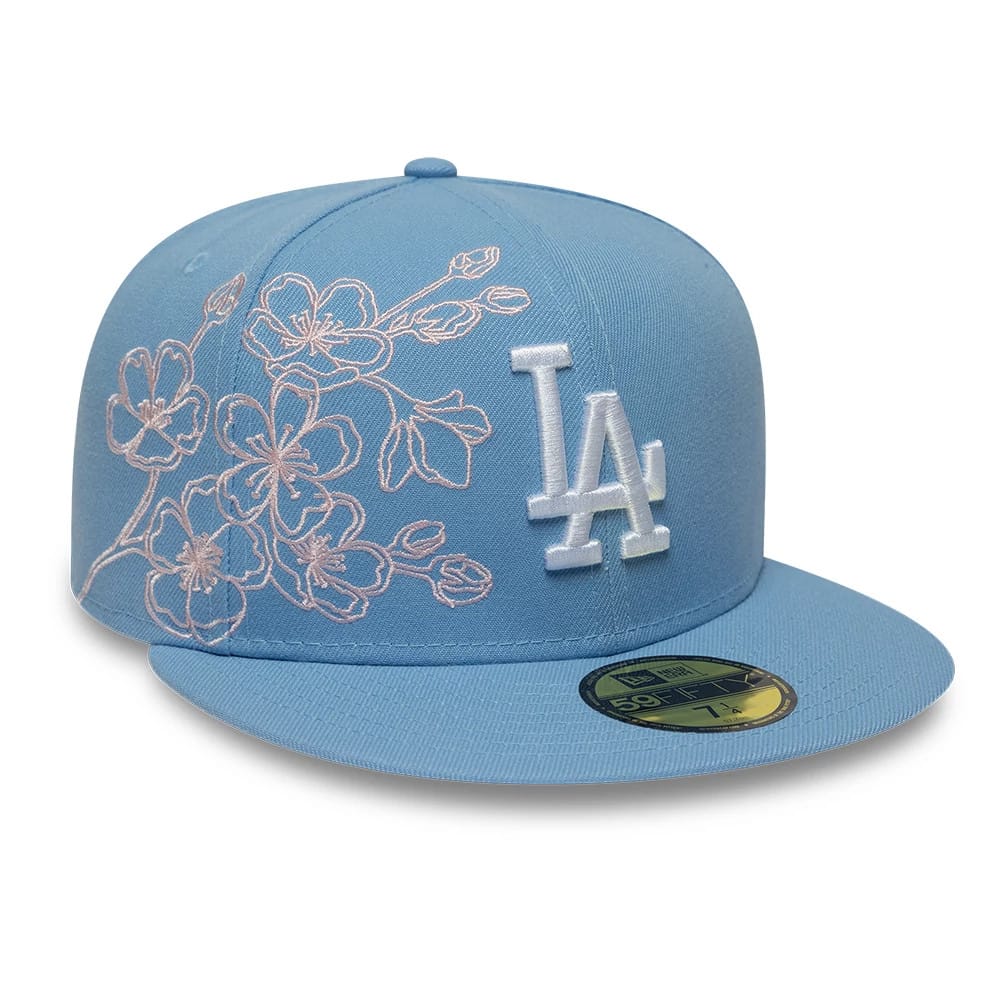 LA Dodgers MLB Floral Outline Pastel Blue 59FIFTY Fitted Cap-klyvox