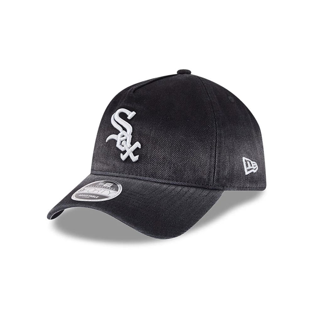 White Sox MLB Washed Denim Black 9FORTY A-Frame Unstructured Adjustable Cap-klyvox