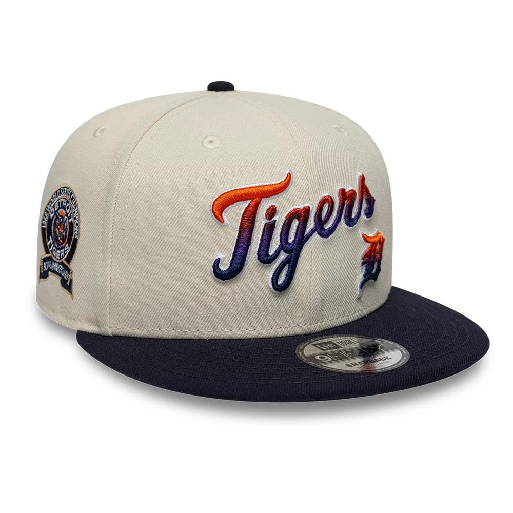 Tigers MLB Ombre Script Light Beige & Navy 9FIFTY Snapback Adjustable Cap-klyvox