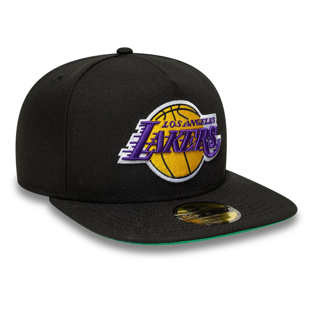 LA Lakers NBA Flat Black 59FIFTY A-Frame Fitted Cap-klyvox